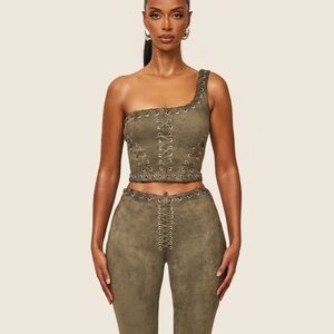 Olive Green Lace-Up Corset